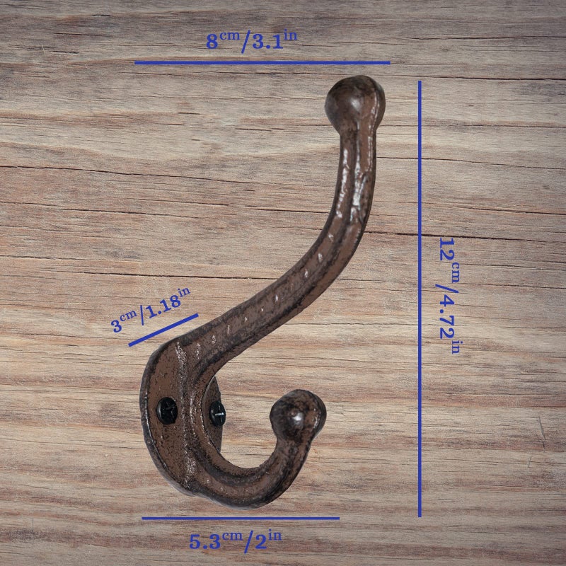 YMAISS Rustic Brown Cast Iron Hooks,Antique Old Shabby Chic Cast Iron Hooks, Wall Mounted(Set of 6) Vintage Inspired Coats, Bags, Hats, Towels,Matching Screws Included - Image 2